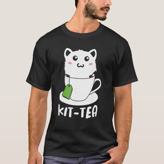 Camiseta Kit retro té Kitten Cat Tea Drinup Teacup Pun (Anverso)