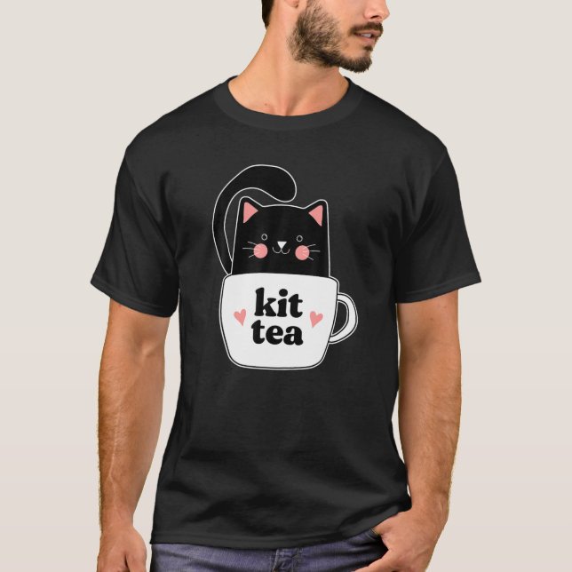 Camiseta Kit Tea Black Kitty Cat Mug Tea Amantes (Anverso)