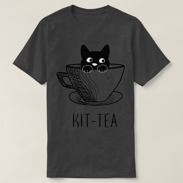 Camiseta Kit-Tea Cat Lover, Cuidado Y Gracioso Gato Negro (Diseño del anverso)