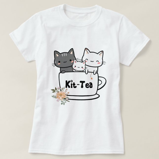 Camiseta Kit Tea Funny Kitty Cat Lover Regalos Familiares G (Diseño del anverso)