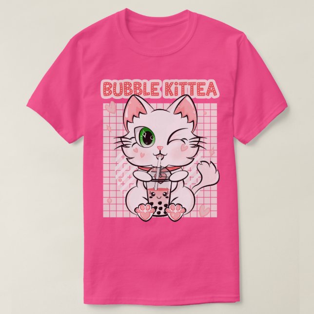 Camiseta Kit Tea Kawaii Kittea Bubble Tea Strawberry Cat (Diseño del anverso)