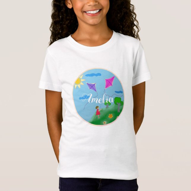 Camiseta Kites and Girl Drawing Kid`s Name (Anverso)