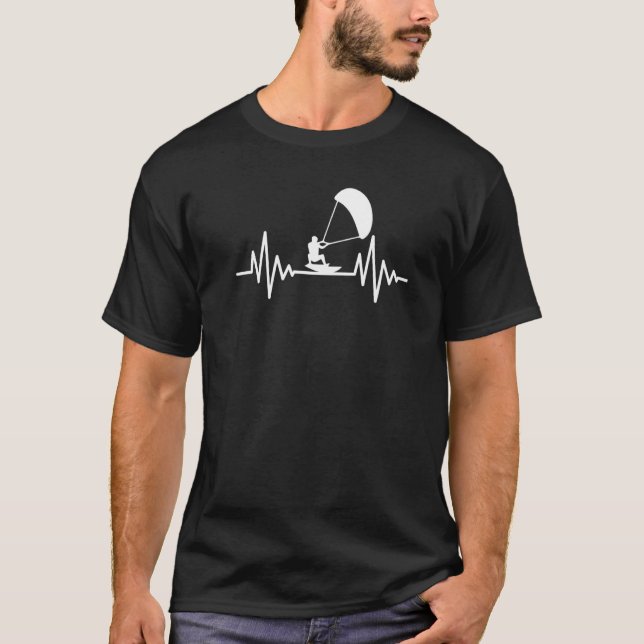 Camiseta Kitesurfing Heartbeat Kitesurfer Kiteboarding Wind (Anverso)