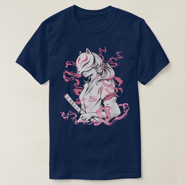 Camiseta Kitsune Cherry Blossom Anime Chica Demon de Katana (Diseño del anverso)