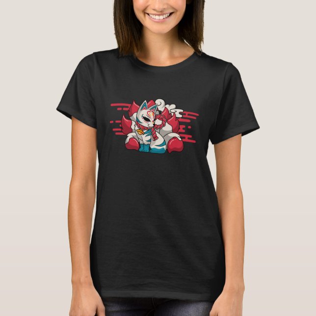 Camiseta Kitsune de Fox blanca majestuosa, arte mitológico  (Anverso)