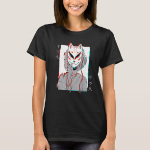 Camiseta Kitsune Fox Mask Vaporwave Glitch Estilo Japón
