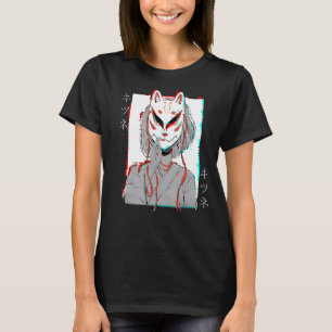Camiseta Kitsune Fox Mask Vaporwave Glitch Estilo Japón