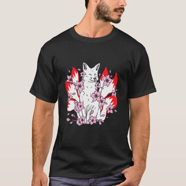 Camiseta Kitsune fox with japanese kitsune and cherry bloss (Anverso)