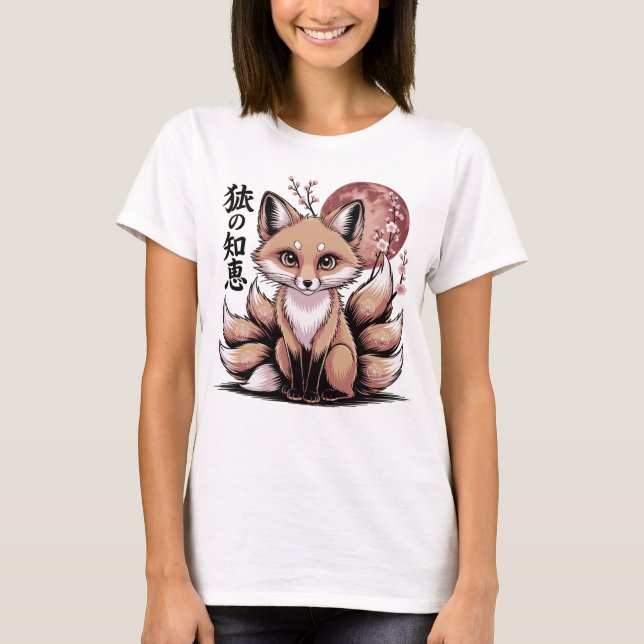 Camiseta Kitsune Fuchs – Japanisches Mythologie mit Mond (Anverso)