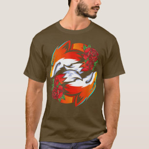 Camiseta Kitsune Hokkaido Red I Fox Mask Dos Rosas Alrededo