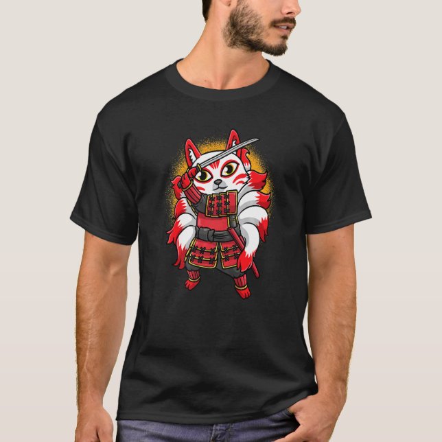 Camiseta Kitsune Ninja Nine Hombres Samurai Japoneses de Fo (Anverso)