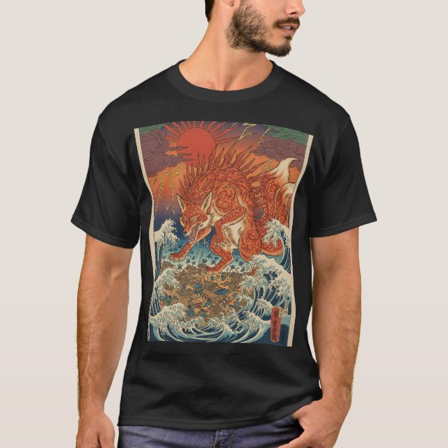 Camiseta Kitsune Solar sobre olas (Anverso)