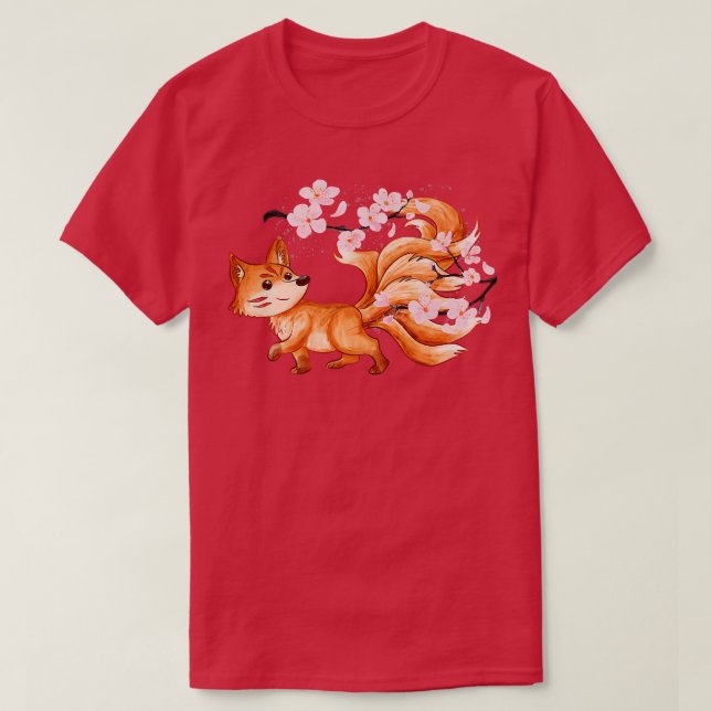 Camiseta Kitsune Yokai Fox Fantasy Japanese Folklore Cherry (Diseño del anverso)