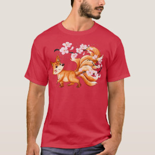 Camiseta Kitsune Yokai Fox Fantasy Japanese Folklore Cherry