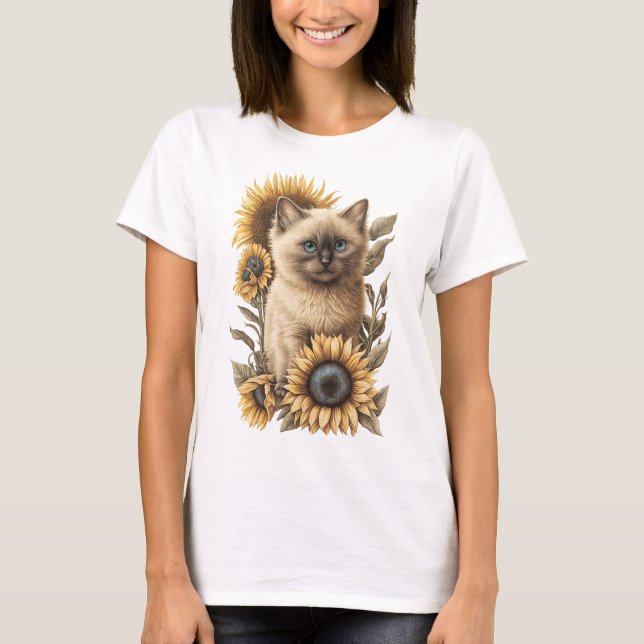 CAMISETA KITTEN BALINÉS ADORABLE CON FLORES (Anverso)