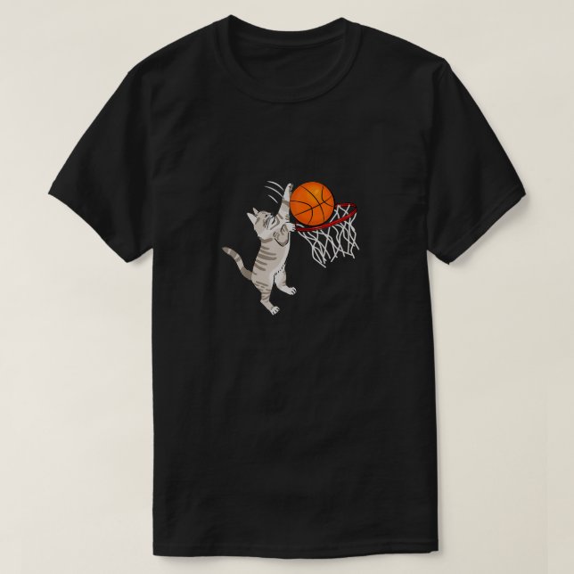 Camiseta Kitten Cat Jugando Baloncesto Dunking Basketball L (Diseño del anverso)