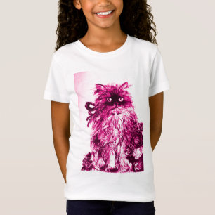Camiseta KITTEN CON ROSAS, Rosa Fuchsia Blanca