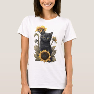 CAMISETA KITTEN DE BOMBAY NEGRO ADORABLE CON FLORES