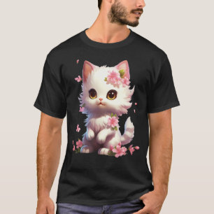 Camiseta Kitten Floral de Jardín de Primavera Flor Cat Girl