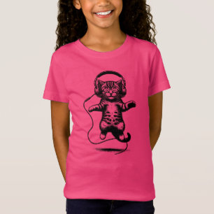 Camiseta Kitten Flotante con audífonos, gato audiófilo