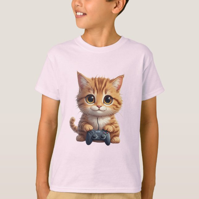 Camiseta Kitten Holding Game Controller Gamer Cat (Anverso)