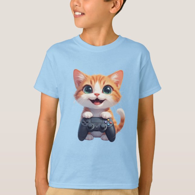 Camiseta Kitten Holding Game Controller Smiling Gamer Cat I (Anverso)