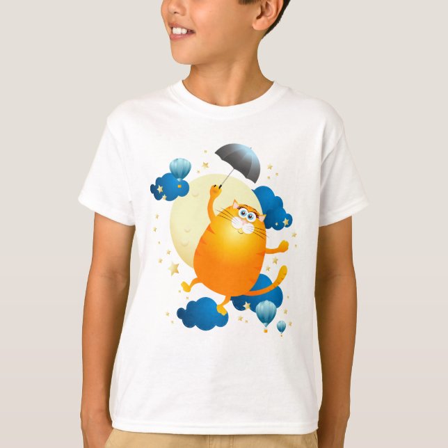 Camiseta Kitten lindo volando con paraguas (Anverso)