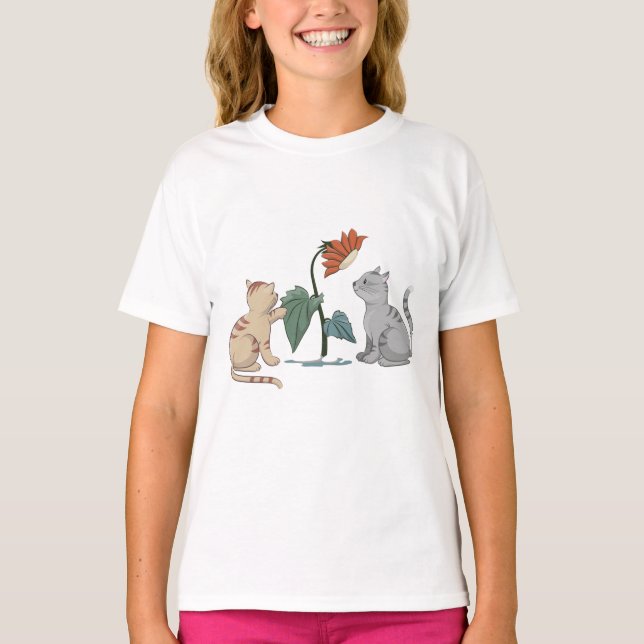CAMISETA KITTENS GRIS Y BEIGE CUTE JUEGAN CON MÁXIMO (Anverso)