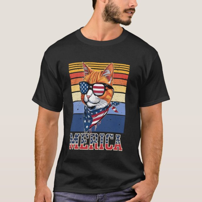Camiseta Kitty American Flag cat Gracioso 4 de julio Meowic (Anverso)