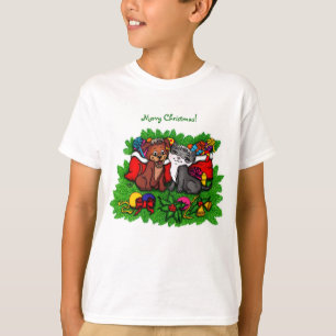 Camiseta Kitty and Puppy , Happy XMas