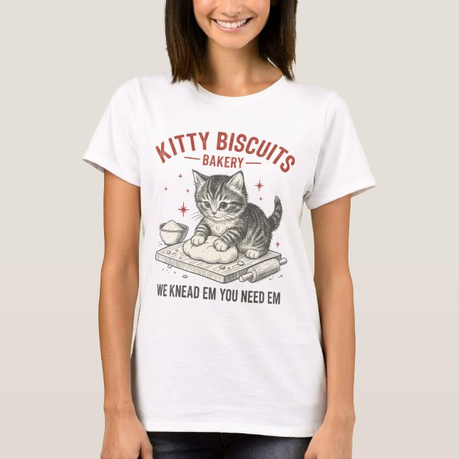 Camiseta Kitty Biscuits Bakery | Funny Cat Baking Pun (Anverso)