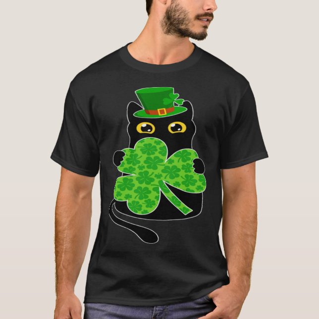 Camiseta kItty Black Cat Holding Shamrock St Patricks Day 2 (Anverso)