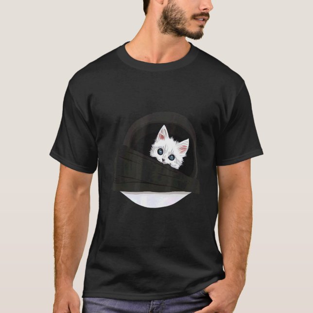 Camiseta Kitty blanco lindo en gato de bolsillo (Anverso)