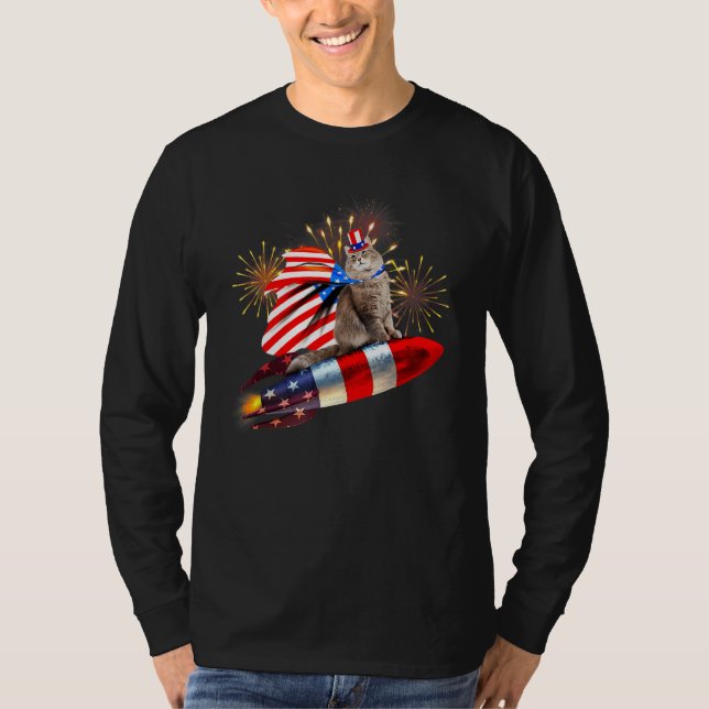Camiseta Kitty Cat 4th Of July Rocket With Fireworks USA Pa (Anverso)