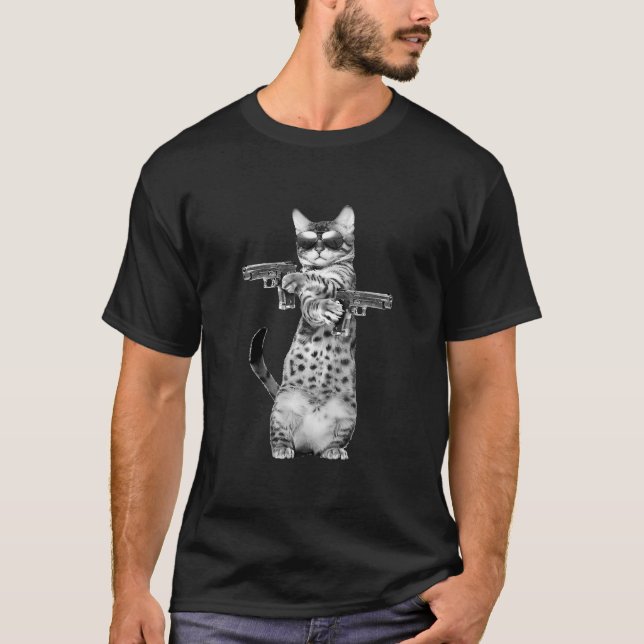 Camiseta Kitty Con Gun Funny Pew Pew Cat (Anverso)