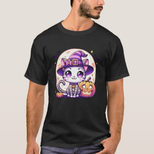 Camiseta Kitty de esqueleto de Halloween bruja niñas