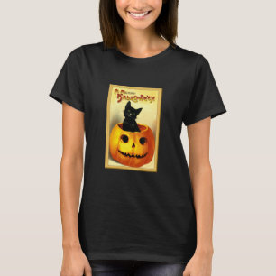 Camiseta Kitty de Halloween sentado en Jack O Lantern