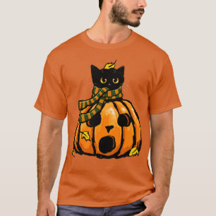 Camiseta Kitty otoñal en una calabaza