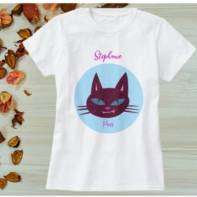 Camiseta Kitty retro rosa y azul purring (Subido por el creador)