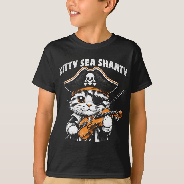 Camiseta Kitty Sea Shanty Pirate Cat Violinista Ilustracion (Anverso)