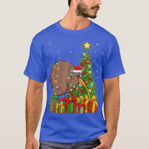 Camiseta Kiwi Bird Lighting Xmas Tree Santa Hat Kiwi Christ