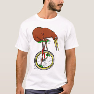 Camiseta Kiwi Montando Pedaleo De Unicciclo Con Pollos Larg