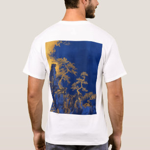 Camiseta Klein Blue Chinese Embroidery Craft of Gold Birds