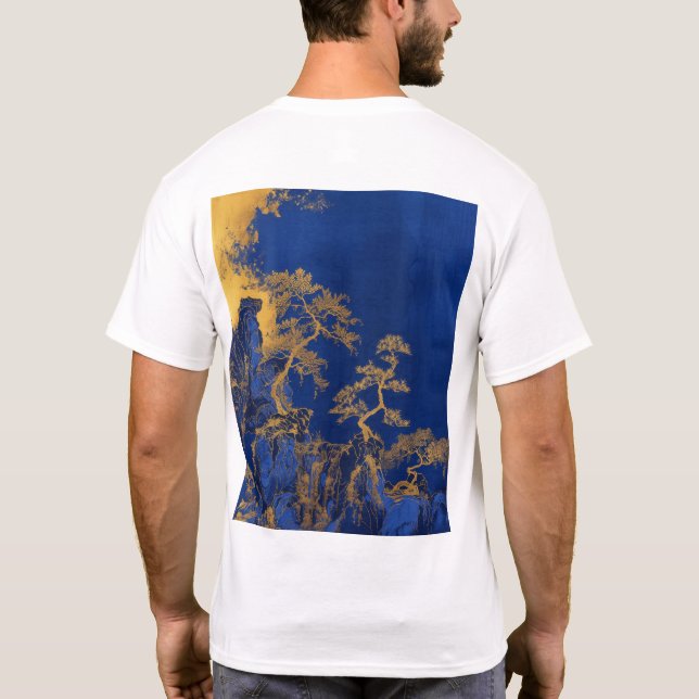 Camiseta Klein Blue Chinese Embroidery Craft of Gold Birds (Reverso)