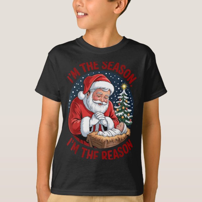 Camiseta Kneeling Santa Baby Jesus Christmas I'm Season Rea (Anverso)