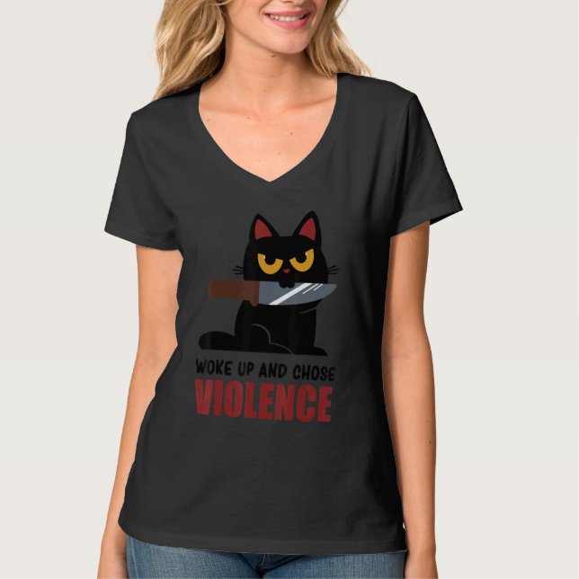 Camiseta Knife Cat Woke Up And Chose Violence  Tee (Anverso)