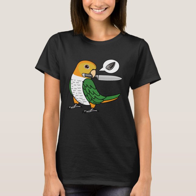 Camiseta Knife Parrot quiere semillas en caique blanco (Anverso)
