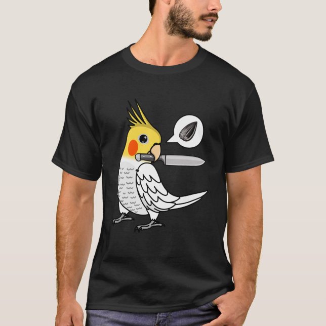 Camiseta Knife Parrot quiere semillas en Lutino Cockatiel (Anverso)