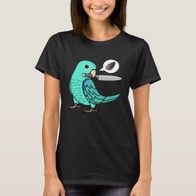 Camiseta Knife Parrot quiere semillas en perdigón turquesa (Anverso)