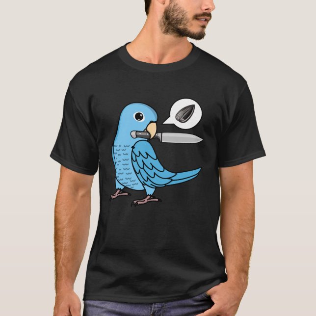 Camiseta Knife Parrot quiere semillas en perrito azul (Anverso)